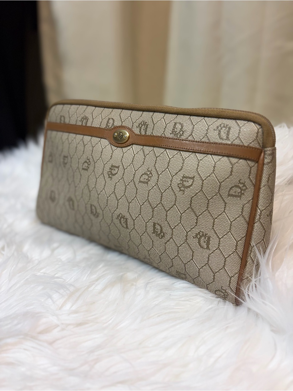 Vintage Christian Dior Honeycomb Canvas Clutch Bag